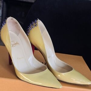 Christian Louboutin Yellow Patent Spike-Back Pointed Toe Pumps